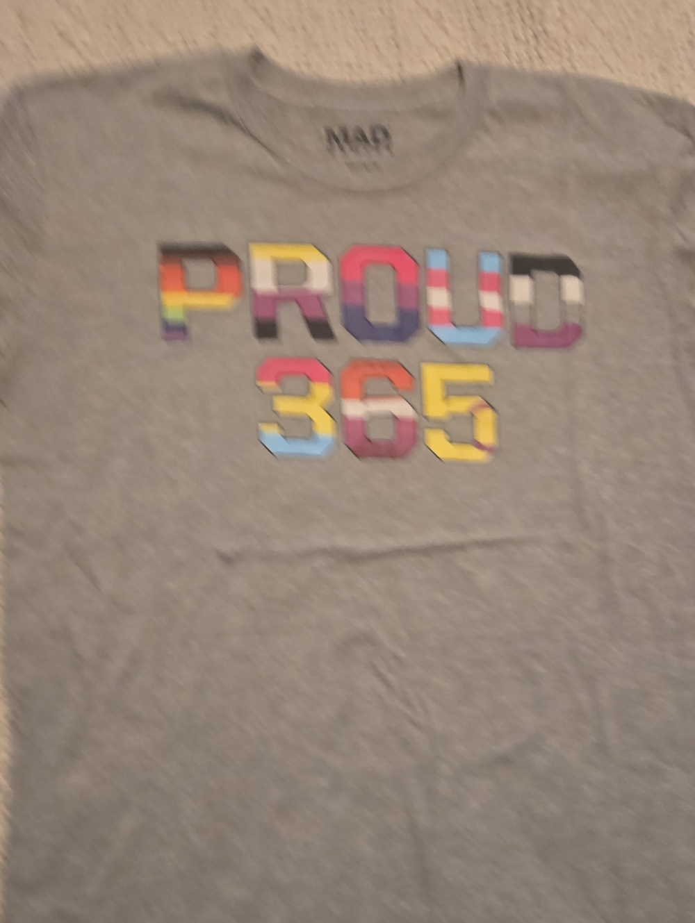MAD Engine Gray 'Proud 365' Rainbow Print Short Sleeve Tee